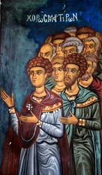 The Martyrs (Detail) from the Last Judgement, Byzantine Fresco from the Narthex of the Church of Asinou, Last Judgement Scene, 14th Century (1332) UNESCO, World Cultural Heritage Site, Troodos Region, Cyprus