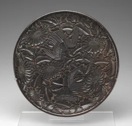 Tray with Cranes and Chrysanthemums