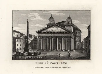 View of the Pantheon with Fountain and Macuteo Obelisk in the Piazza della Rotonda, Rome