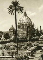 View of the Vatican Gardens and the Basilica of St. Peter in Rome