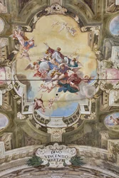 View of the vault with fresco of the Teatini Room, Chiesa di San Vincenzo, Piacenza, Emilia-Romagna, Italy