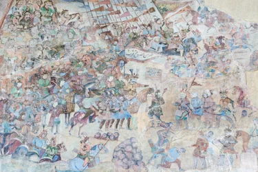 Wall paintings at Qeysarieh portal, Naqsh-e Jahan Imam square, Esfahan, Iran