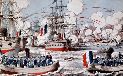 War between China and France (1884-1885): Destruction of Chinese fleet by Admiral Courbet in Fou Tcheou, August 23