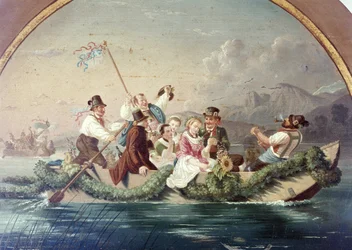 Wedding Cruise on Schliersee Lake, Marksmen Target by A. Dirnberger, Feuerschuetzengesellschaft Miesbach, Upper Bavaria, Germany, Europe
