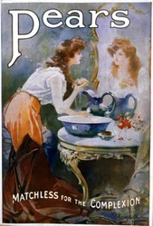 Woman having a wash with the soap Pears