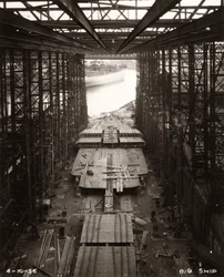 Work starts on the double bottom of Northbank at the shipyard of William Doxford & Sons, Sunderland, 4th October 1956