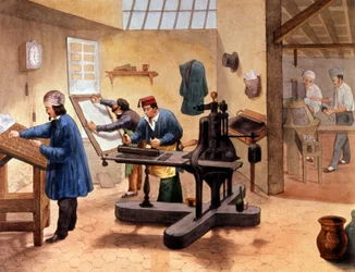 Workshop of a Printer, End of the 19th Century (illustration)