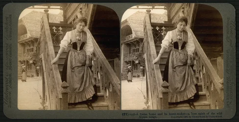 Stereoscopic Card Depicting a Young Swiss Woman in Traditional Costume