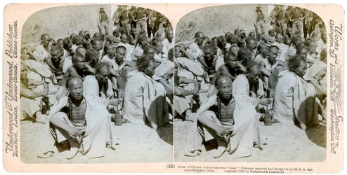 Boxer prisoners captured and brought in by the US 6th Cavalry, Tientsin, China, 1901