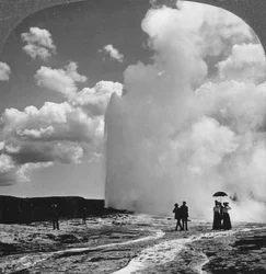 Old Faithful geyser, Yellowstone National Park, USA, early 19th century.