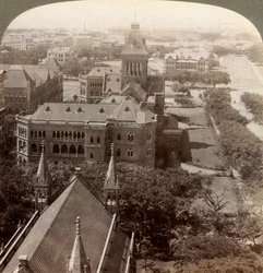 Over University and Secretariat Sq. tower, S. from Rajabai Tower, Bombay, India, 1903