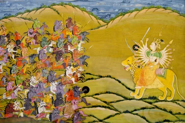 Marwar Painting: The Demons Prepare for Battle Against the Goddess Durga, Mehrangarh Fort Palace Museum, Jodhpur, Rajasthan, India