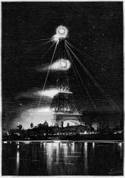 1889 Universal Exhibition: the Eiffel Tower illuminated by Bengal fires on the evening of the opening of the exhibition, May 6
