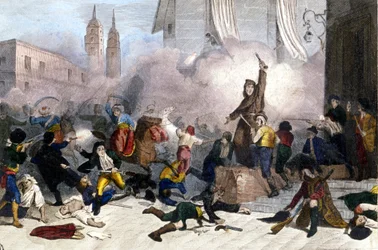 2/05/1808: Madrid Uprising Against the French Takeover of Spain. Engraving of the 19th Century