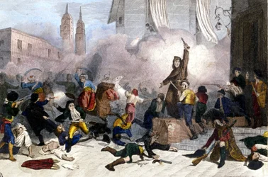 2/05/1808: Madrid uprising against the French takeover of Spain. Lithography around 1830