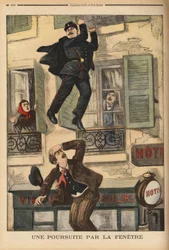 A Montreuil Police Officer Does Not Hesitate to Throw Himself Out the Window to Pursue a Burglar, Who Has Just Jumped to Escape His Pursuers. Engraving in Le petit journal 17/12/1899. Selva Collection.