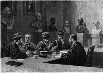 A defence of these from the school of medicine of the Latin Quarter in Paris. Engraving in 