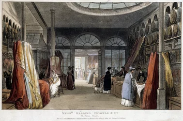 A fabric shop in London (England) - Lithography around 1800