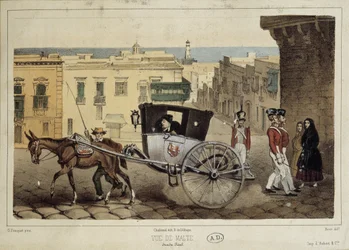 A hitch in the streets of Malta - engraving