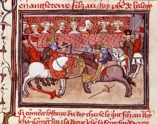 A tournament of knights at the time of King of France Charles V (1338-1380). Miniature from 