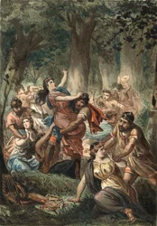 Abduction of the Sabines by the Romans. Engraving of 1881 in 