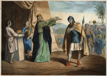 Abraham receives the blessing of Melchizedek, king of Salem