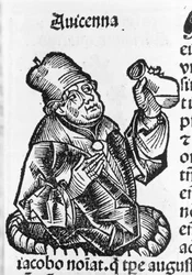 Avicenna (980-1037), Iranian doctor. Wood engraving. 16th century.