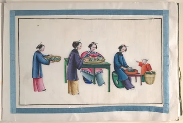Album Containing Twelve Paintings of People Making Silk
