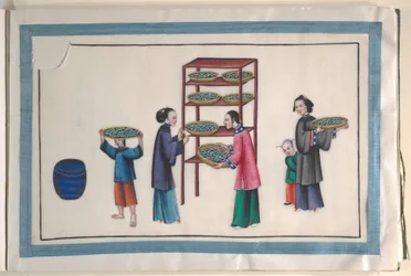 Album Containing Twelve Paintings of People Making Silk