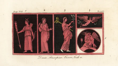 Ancient Goddesses Diana, Proserpina, Ceres, Iris, Venus and Amor
