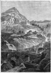 Annual pilgrimage of March 21 at the convent of St. Benedict on Mount Cavo (Colli Albani) near Rome - Engraving of 1868