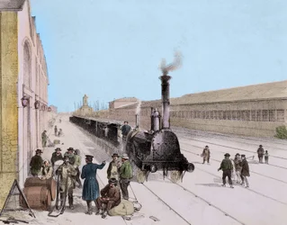 Arrival of the Paris Orleans Line freight train - Engraving of the 19th century - Private Collection
