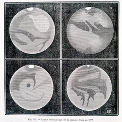 Telescopic aspects of the planet Mars in 1877 - in 