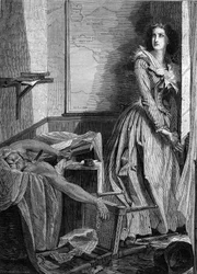 Assassination of Jean Paul Marat (1743-1793) by Charlotte Corday (1768-1793), on 13 July 1793 in Paris. Engraving from 1860.
