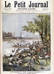 Attack of Dahomeans repelled by a French gunboat - in 