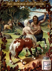 Battle Between Centaurs (Advertising Vignette, Chromolithograph of the Late 19th Century)