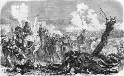 Battle of Saint Quentin in 1557, an episode of the long war that opposes the Kingdom of France and Spain. Engraving of the 19th century