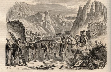 Battle of the Caudine Forks - Battle of the Caudine Forks (Furculae Caudinae) - 321 BC between the Romans and the Samnites during the Second Samnite War - Second Samnite War, Battle of the Caudine Forks in 321 BC, the Roman army of the consuls Tiberius