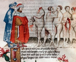 Bertrand de Born holds his decapitated head (song 28 from Hell, in the Divine Comedy)