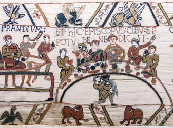 Bishop Odo Blesses the Food and Wine, Bayeux Tapestry