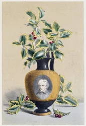 Bouquet of holly symbolizing winter - lithography