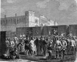 Breslau (or Wroclaw), Cuirassiers of the Prussian Guard in the campaign against Austria in 1866. Engraving