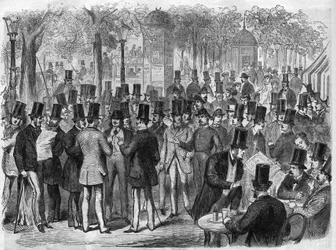 Brokers near the small Bourse du Boulevard des Italians in Paris, France
