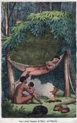 Puri cabin in Brazil - engraving from "Usi e Costumi di Tutti i Popoli dell