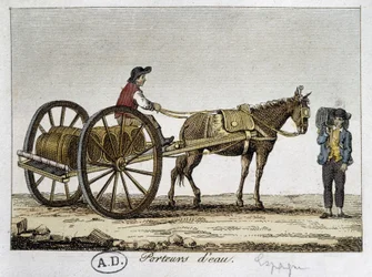 Cart and water carrier in Spain - 19th century