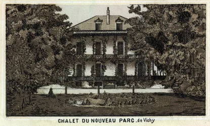 Chalet of the new park of Vichy (Allier and the Auvergne region). Chromolithography of the late 19th century