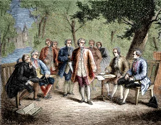 Charles de Secondat Montesquieu with the scientific cenacle at Castle Clairac, France - in 