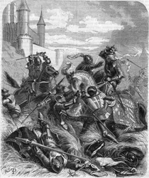 Charles the Bold, Duke of Burgundy (1433-1477) at the Battle of Montlhéry in 1465. Engraving of the 19th century