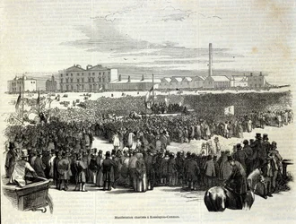 Chartist Demonstration in Kennington Common: a labour political movement, forerunner of socialism, engraving of 1848