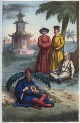 Chinese Bonzes - Chinese Monks - Engraving from 